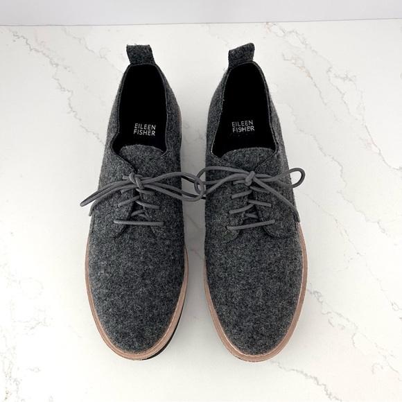 Eileen Fisher System Nims Platform Oxford Shoes Lace Up Grey Felt Size 10 NWOT - Picture 4 of 14